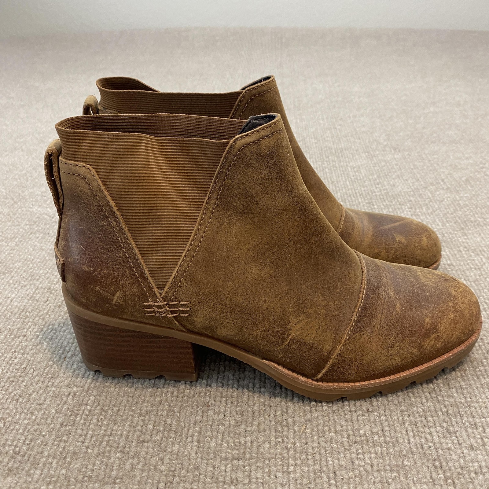 Sorel Boots Womens Size 9 Brown Leather Chelsea Ankle Block Heel NL3712-242
