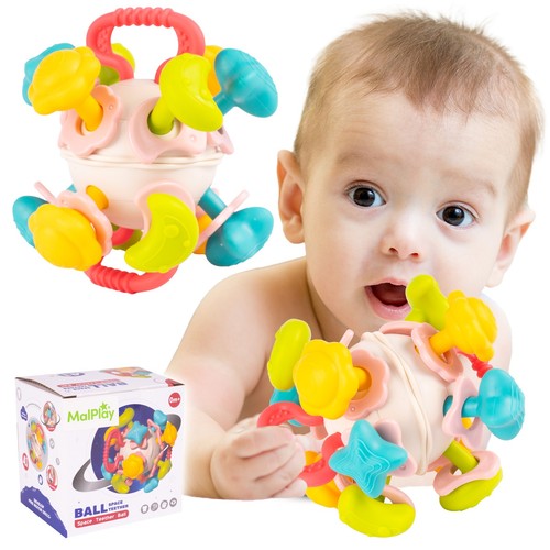 Malplay Sensory Ball Rassel Beißring Weiches bunt Babyspielzeug ab Geburt - Bild 1 von 12