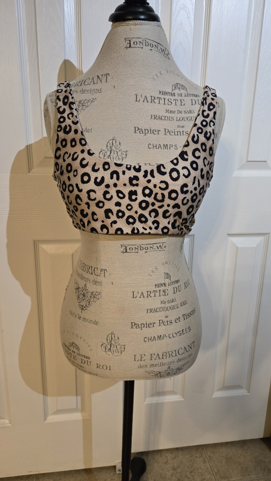 Women’s Leopard Print Bikini Swim Top Beige Black XL Wide Strap Stretch