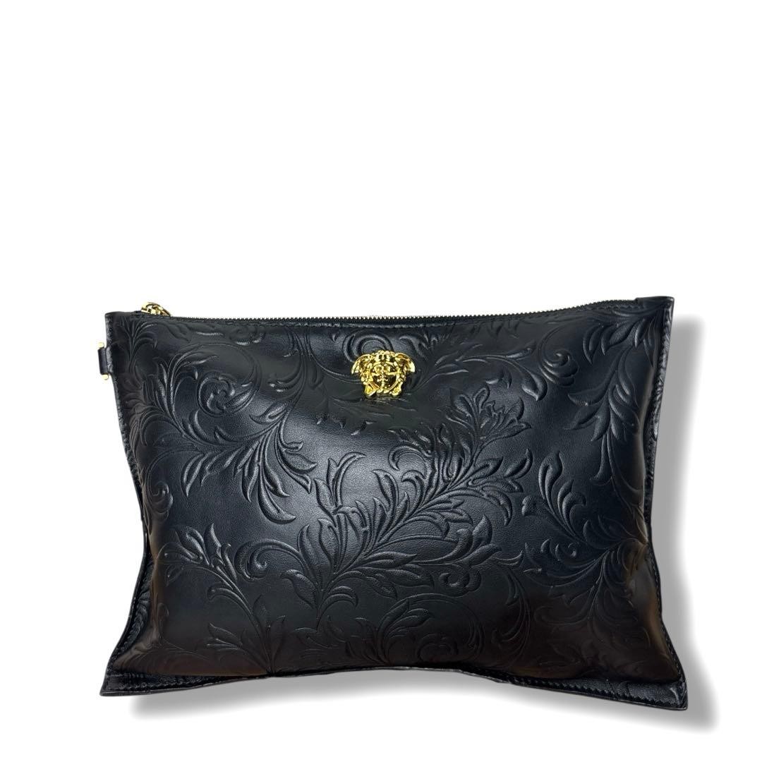 Versace Medusa Barocco Leather Clutch Black Used