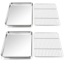 16 Inch Stainless Steel Baking Sheet with Rack Set 2 Pans 2 Racks , Cookie ...