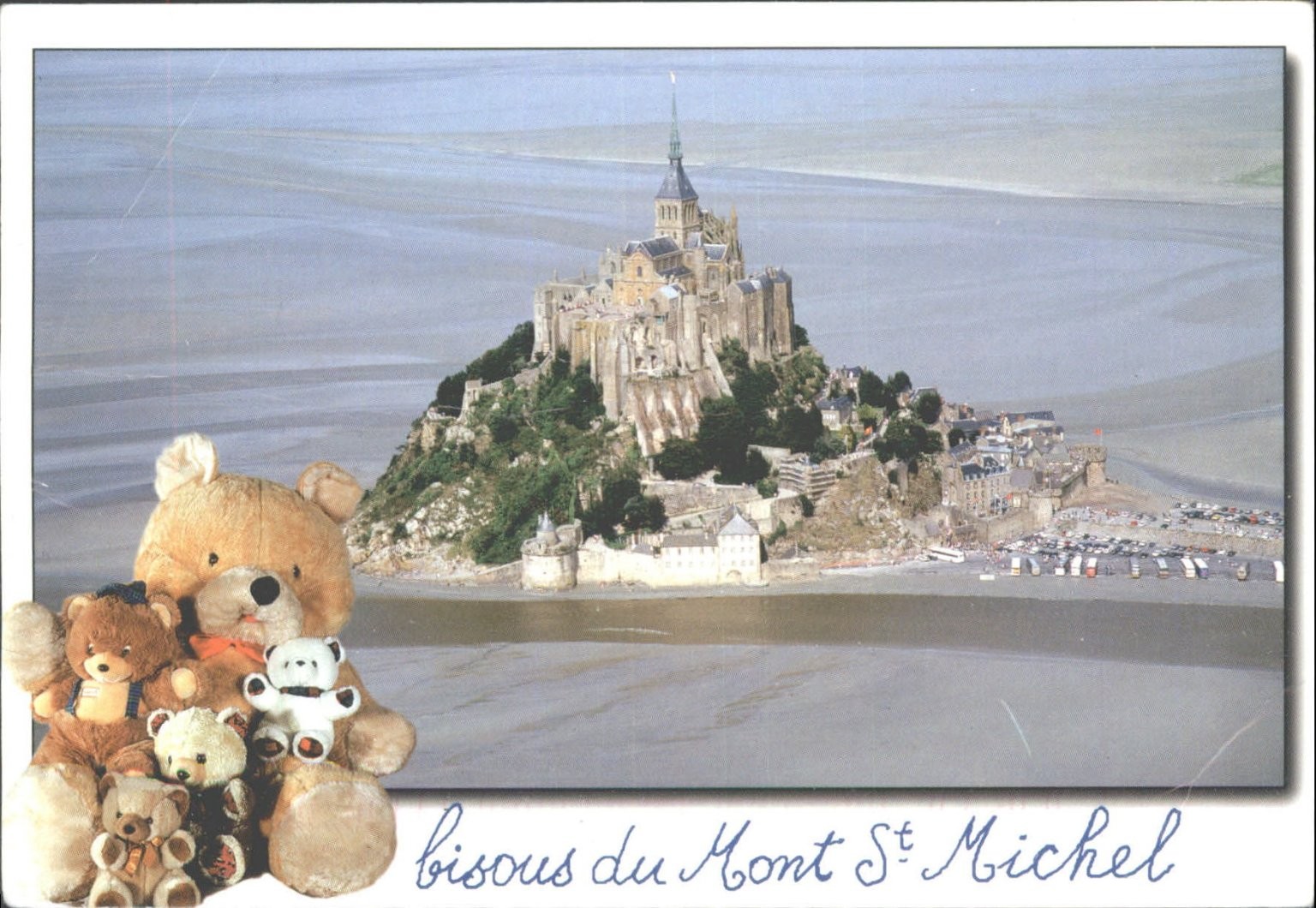 Mont St Michel Postcard w/ Teddy Bears France Normandy Posted 1998