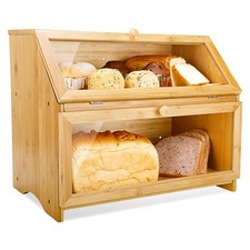 HOMEKOKO Caja de Pan Grande Doble Capa para Mostrador de Cocina, Madera, Bambo Natural
