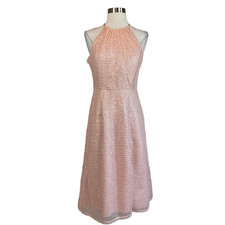 Aidan Mattox Women's Cocktail Dress Size 8 Pink Sequined Sleeveless Midi Halter