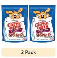  2 pack Canine Carry Outs Steak Bites Beef Flavor Dog Treats, 22.5oz Bag