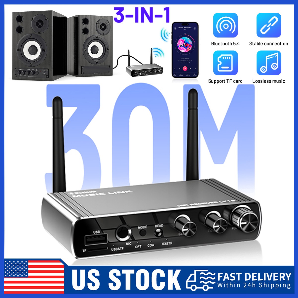 Bluetooth 5.4 Transmitter Receiver Long Range For TV Home St