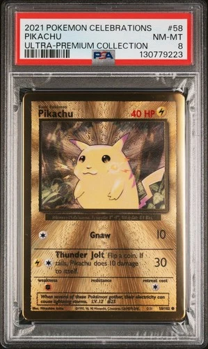 Pikachu Gold Metal PSA 8 NM-MT 2021 Pokemon Celebrations Ultra-Premium #58/102