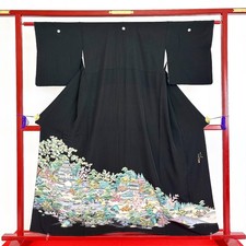 Japanese Kimono 'TOMESODE' Silk/Castle Town/Traditional/Length:159cm N748