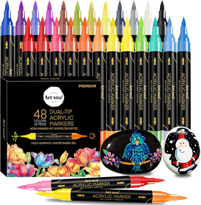 48 Farben Acrylstift-Sets, 24Er Pack Dual-Tip Acrylmalstifte Für Steine, Holz, S