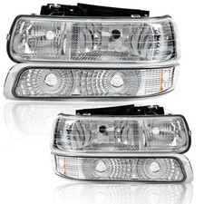 99-02 Chevy Silverado 00-06 Suburban Tahoe Bumper Headlamps Clear Chrome Housing