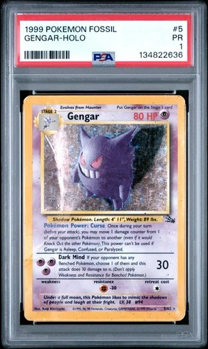 PSA 1 PR 1999 Fossil Gengar Holo 5/62 Holo Foil WOTC Pokemon Unlimited