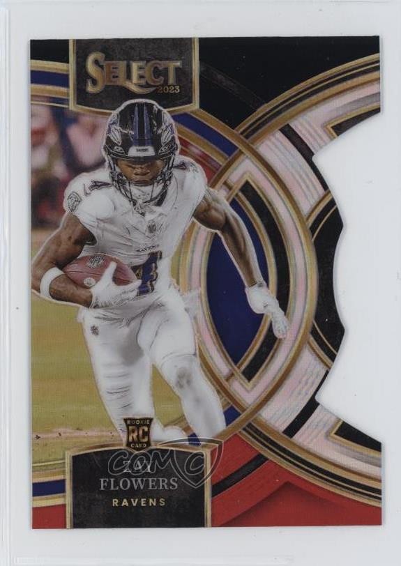 2023 Panini Select Premier Level Black & Red Prizm Die-Cut Zay Flowers Rookie RC