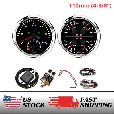 RACETECH 110mm 2 Gauge Set 2in1  GPS Speedometer 120 MPH 4in1 Multi Function