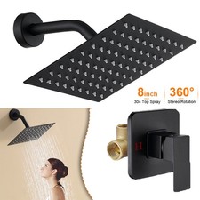 Shower Faucet Set Black Rain Shower Head Combo with Mixer Valve Kit Wall Mounted