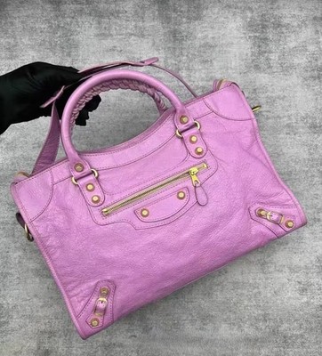 Balenciaga Le City Medium Shoulder Bag Pink Crinkled Waxed