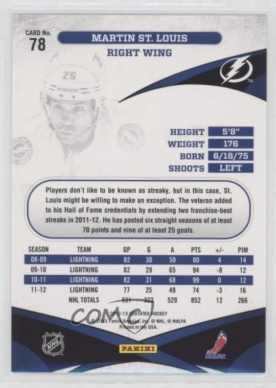 2012-13 Certified Mirror Red /199 Martin St Louis #78 HOF - Image 2 of 2