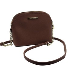 Steve Madden Crossbody Bag Womens Brown Faux Leather Chain Strap Small Zip Purse