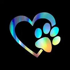 Heart with Dog Paw Decal Vinyl Sticker Auto Car Truck Wall Laptop Holographic