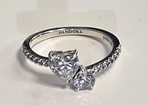 Pandora Double Heart Sparkling Ring Size 60