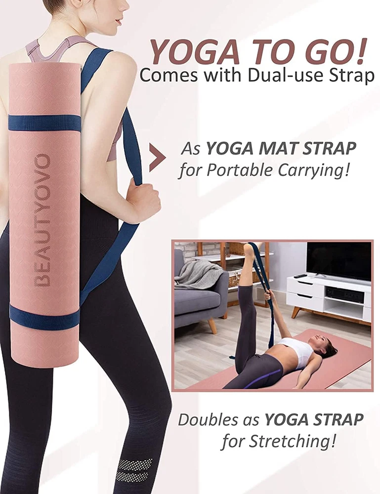 Extra Thick 1/3 or 1/4 Inch Yoga Mat with Strap, Double-Sided Non-Slip Design for Enhanced Comfort and Stability During Practice