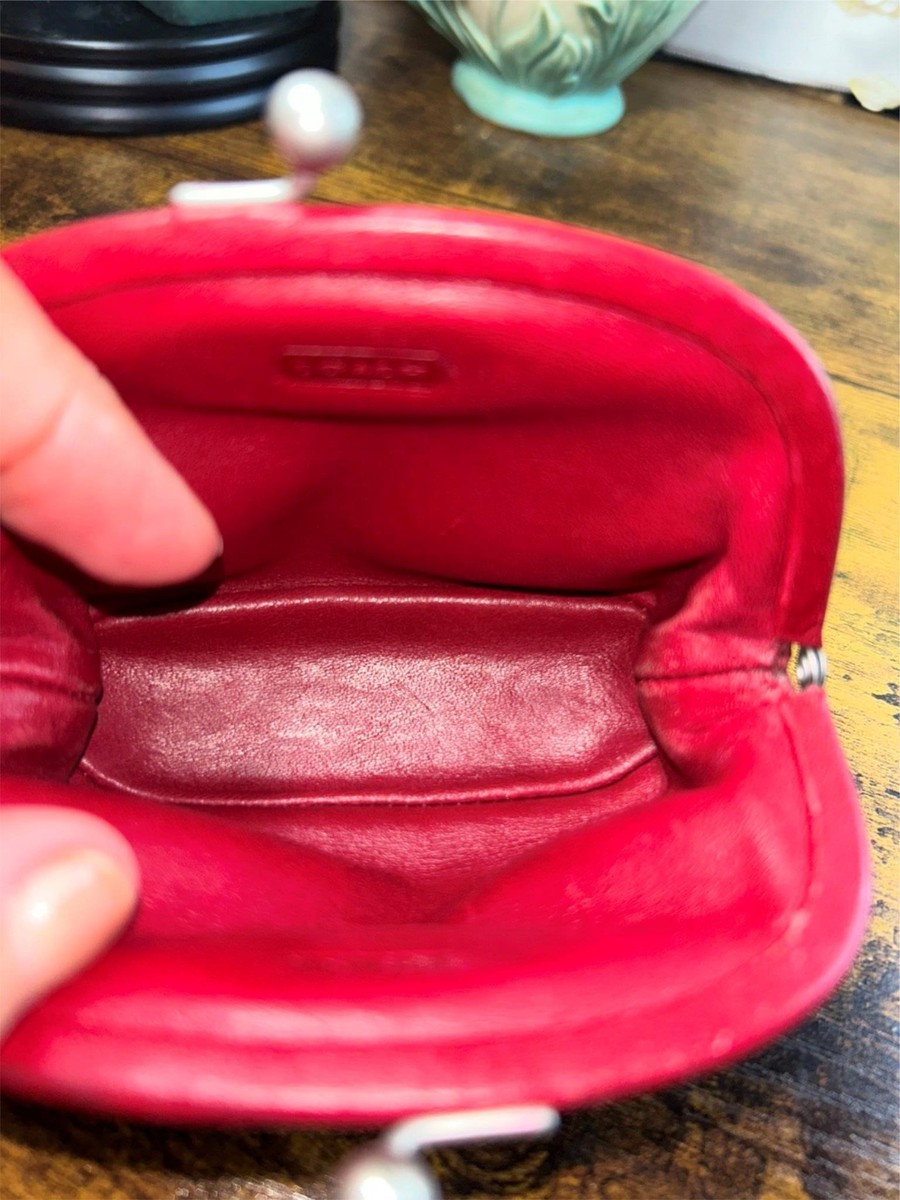 Coach Soft Red Leather Puffy Kisslock Coin Pouch Purse Wallet Card