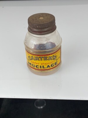 Carter Mucilage Bottle, Cap imprinted Carter Rare. #343 Full Label Size (e249)