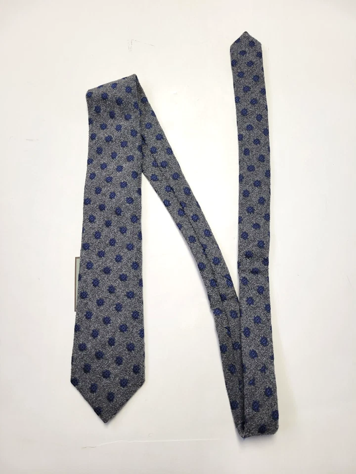 $158 Nuevo Corbata Cuello CANALI SEDA ALGODÓN Tejido Gris Azul Lunares Medallón ITALIA Foto 3 de 4