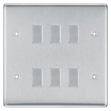 BG Brushed Steel 6 Gang 2 Way Custom Grid Light Switch with Back Box Included