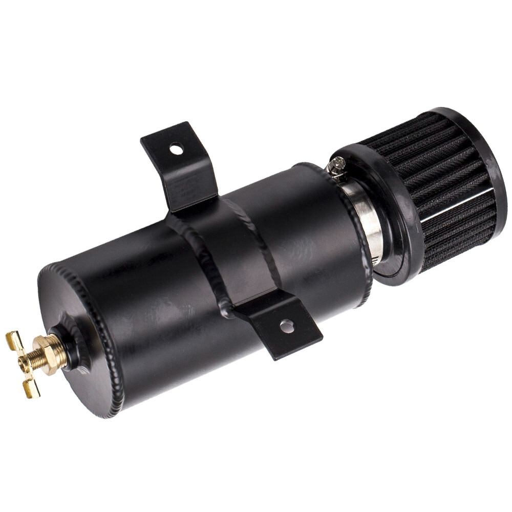 10AN Baffled Oil Catch Can Tank With Breather & Hose Fittings – Black Aluminum