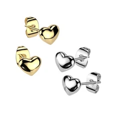 Pair of Surgical Steel Puffed 3D Heart Small Stud Earrings