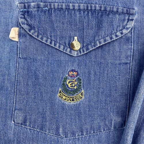 VTG Cowboy Code Mens XXXL Shirt Western Button Workwear Ranch Blue denim READ - Picture 2 of 16