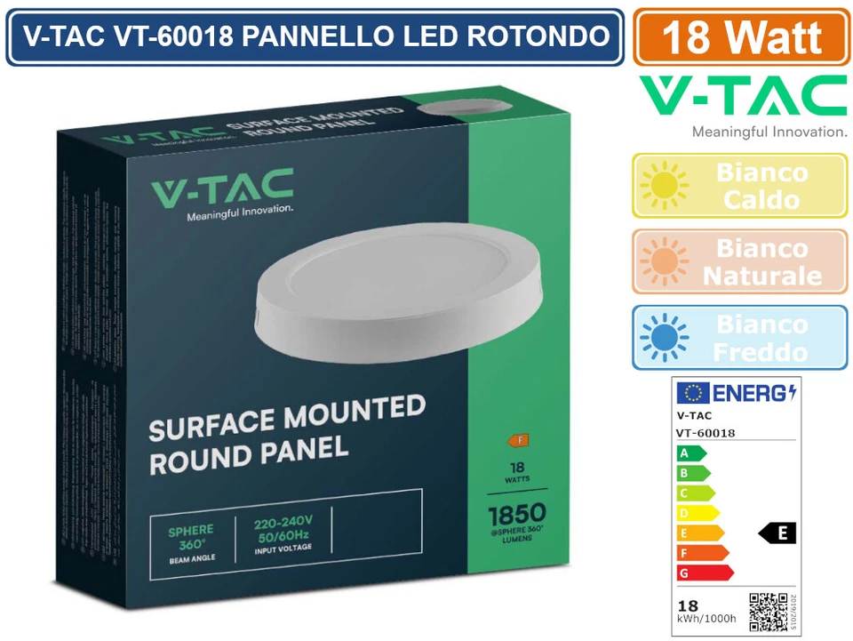 V-TAC VT-60018 PANNELLO LED ROTONDO 18W SMD DA PARETE CON DRIVER - Immagine 3 di 3