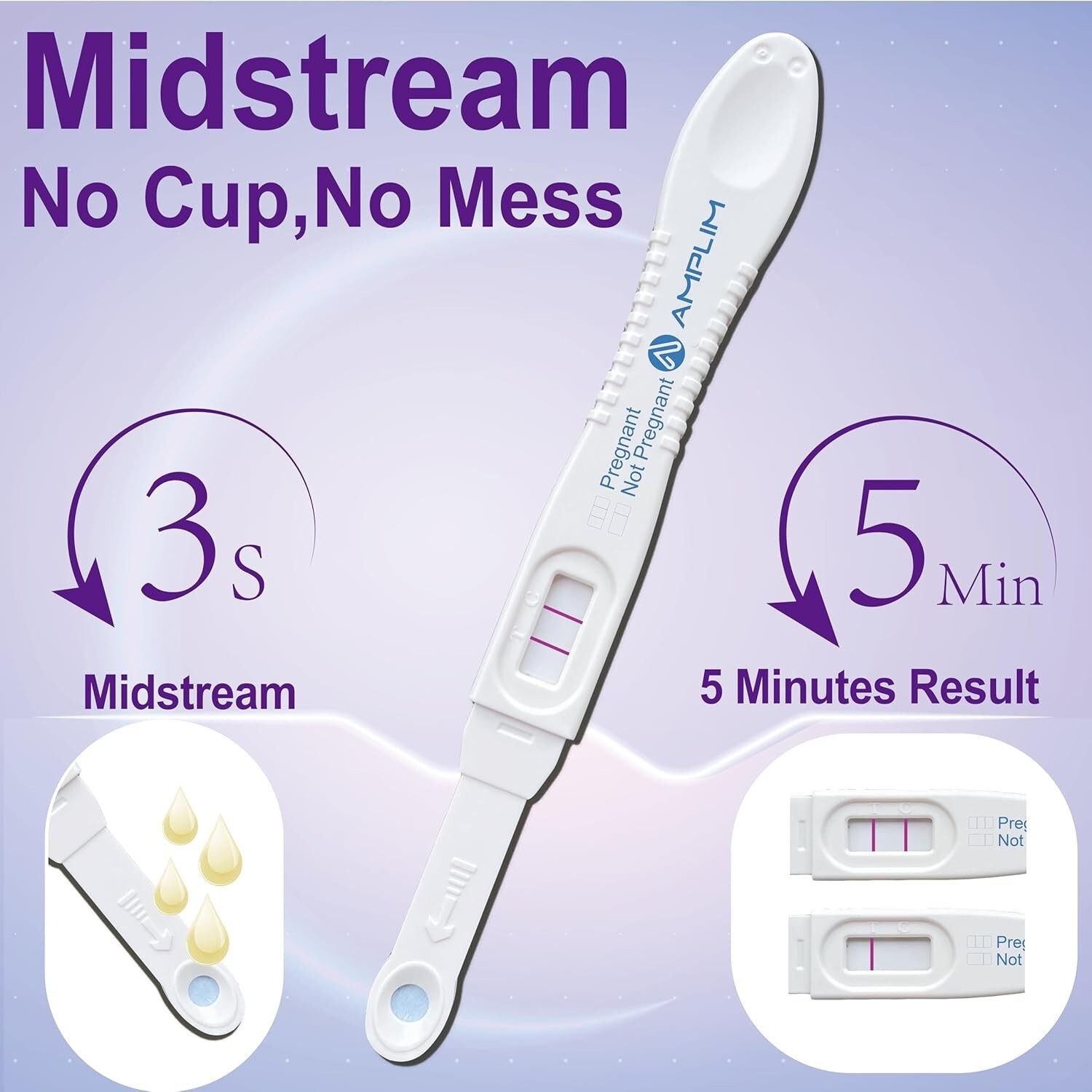 Amplim Pregnancy Test Early Detection Bulk Midstream HCG Sticks, 99.99% Accurate