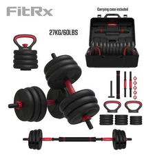 Fitrx 60 Lbs 4-in-1 Adjustable Dumbbell, Barbell & Kettlebell Weight Set