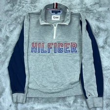 Tommy Hilfiger Mens Medium Gray Spell Out Pull Over 1/4 Zip Up Casual