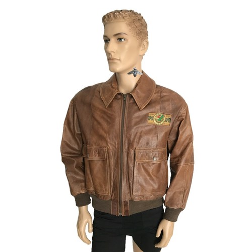 Old World Craft Vintage Retro Bomber Giacca Grande pelle Brawn