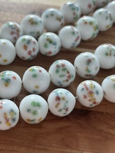 6 In Strand Vintage 1950s Millifiori Lampwork Japanese Glass Beads White 11mm