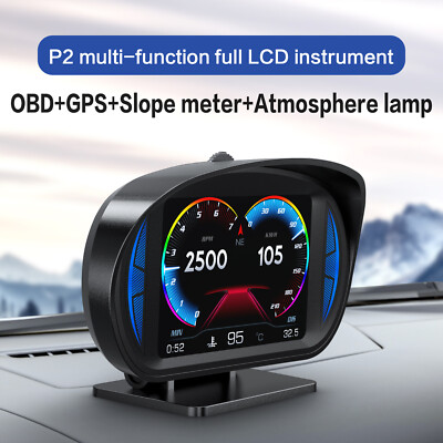 OBD2+GPS HUD Gauge Car Digital Head Up Display Speedometer Turbo RPM Alarm Temp