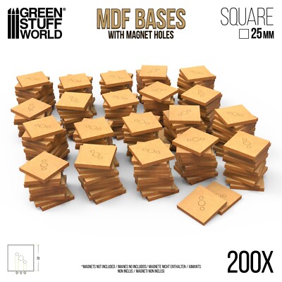 Set 200x MDF bases - SQUARE 25mm WHFB TOW wargames role play game