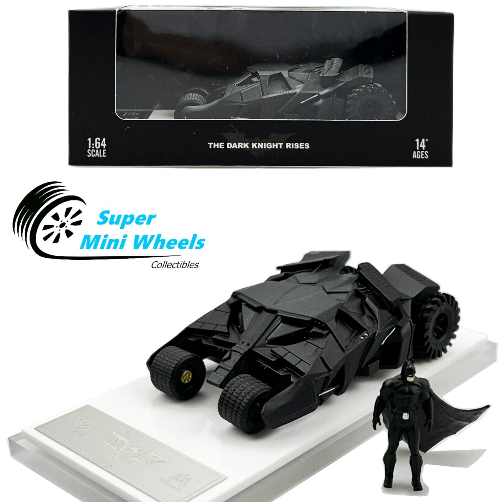 Time Micro x MoreArt 1:64 The Dark Knight Batmobile with Batman Figures Resin