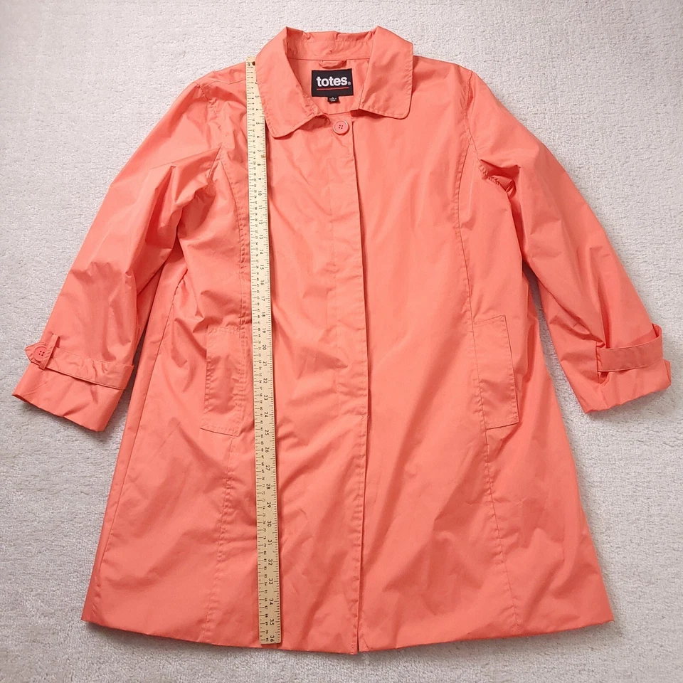 Totes Womens Orange Long Sleeves Pockets Button Up Rain Coat Large - Image 4 of 4