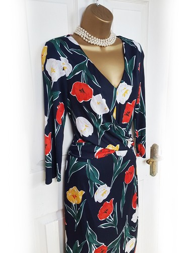 PHASE EIGHT Navy & Red Tulip Satin Evening Dress, size 12 - BNWT - Picture 2 of 7