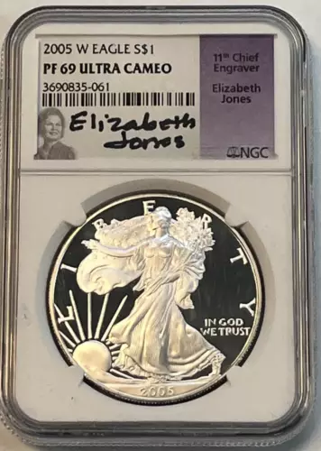 2005 W American Silver Proof Eagle NGC PF 69 UCAM Elizabeth Jones signature