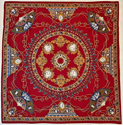 Clock Vintage Scarf Square | Floral Print | Baroque Pattern  Colorful Clock Motif Scarf display picture 1