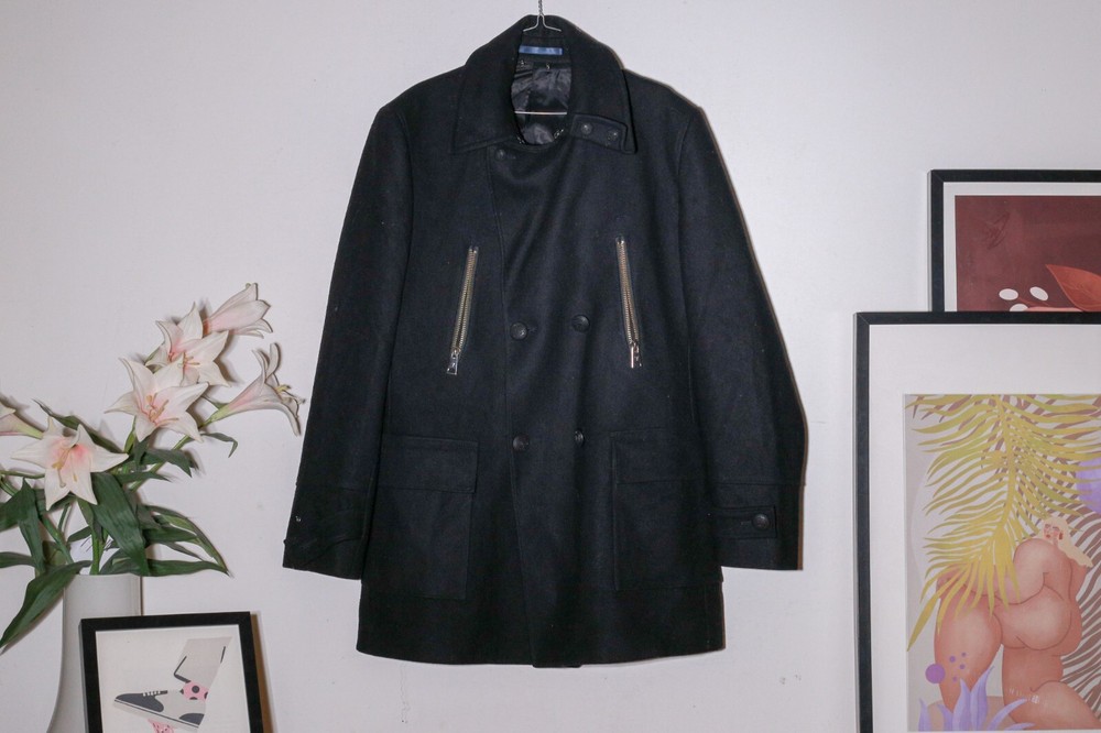 Vintage Versace Collection 100% Wool Double Breasted Black Coat Buttons Size 52