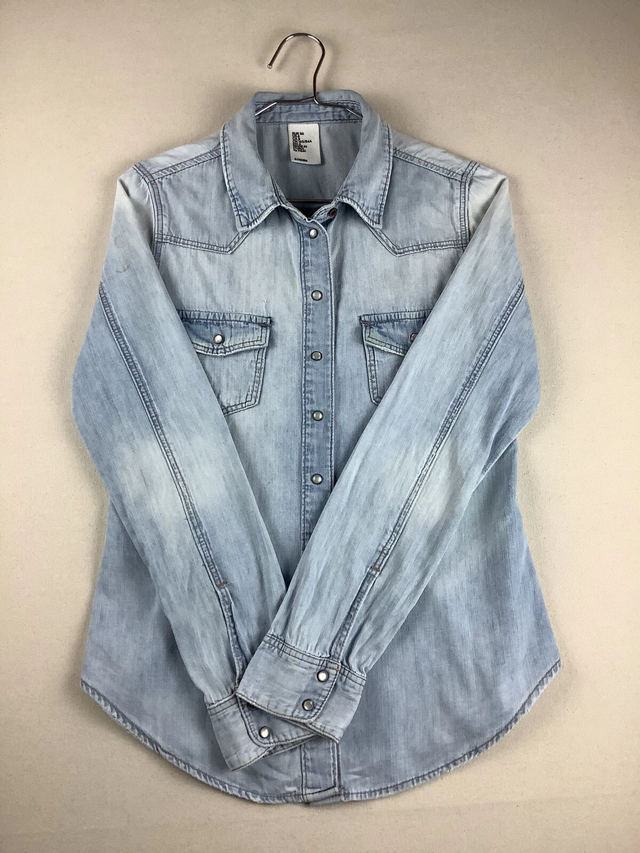 H M Distressed Denim Shirt Western Style Size EU 36 eBay