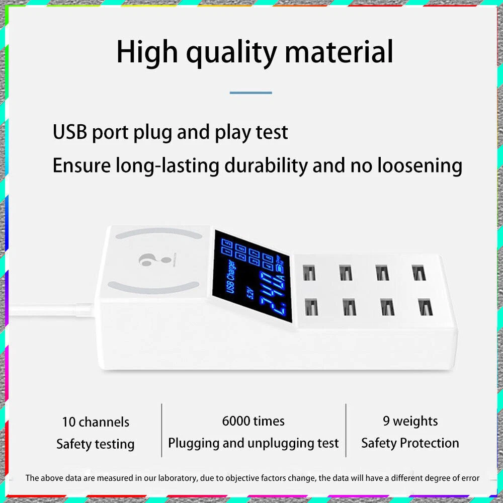 8-Port USB Hub with AC Adapter & Non-Slip Desktop Charging Station