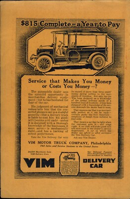 1917 PAPER AD CAR AUTO Vim Delivery Truck Open Express Panel Zenith Carburetor