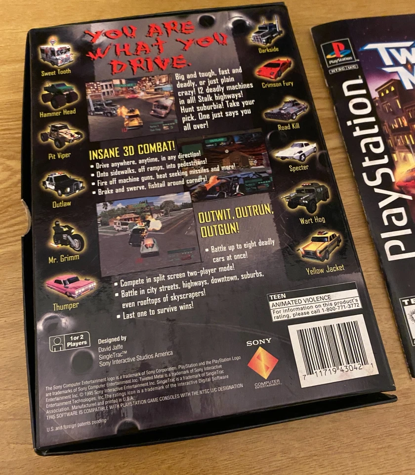 Twisted Metal Cardboard Longbox (1995) PlayStation 1 PS1 Big Box NTSC U/C CIB - Image 3 of 4