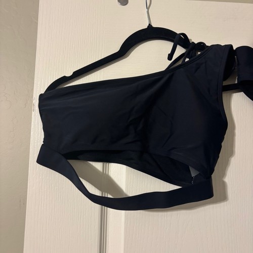 NWOT Women's Black Cutout One Shoulder Bikini Set SZ M - Picture 4 of 5